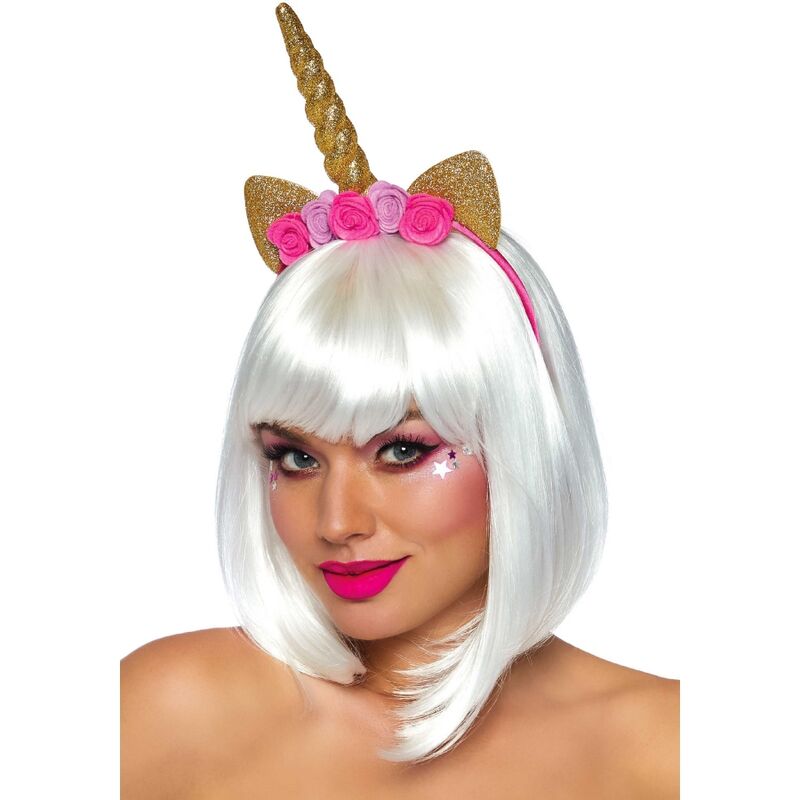 Bandeau Serre-Tête Licorne et Fleurs Doré Accessoire Festif - Leg Avenue