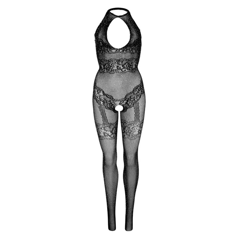 Bodystocking Résille Sans Couture Trou de Serrure Dentelle Strass - Leg Avenue