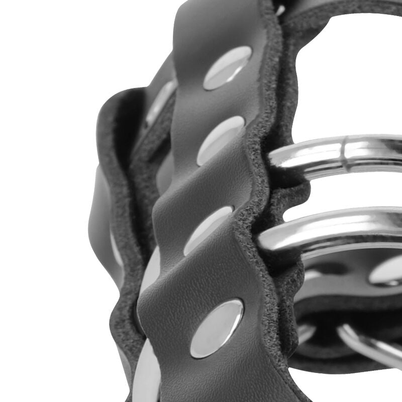 Cage de Chasteté Cuir Vegan Anneaux Ajustables avec Serrure - Darkness