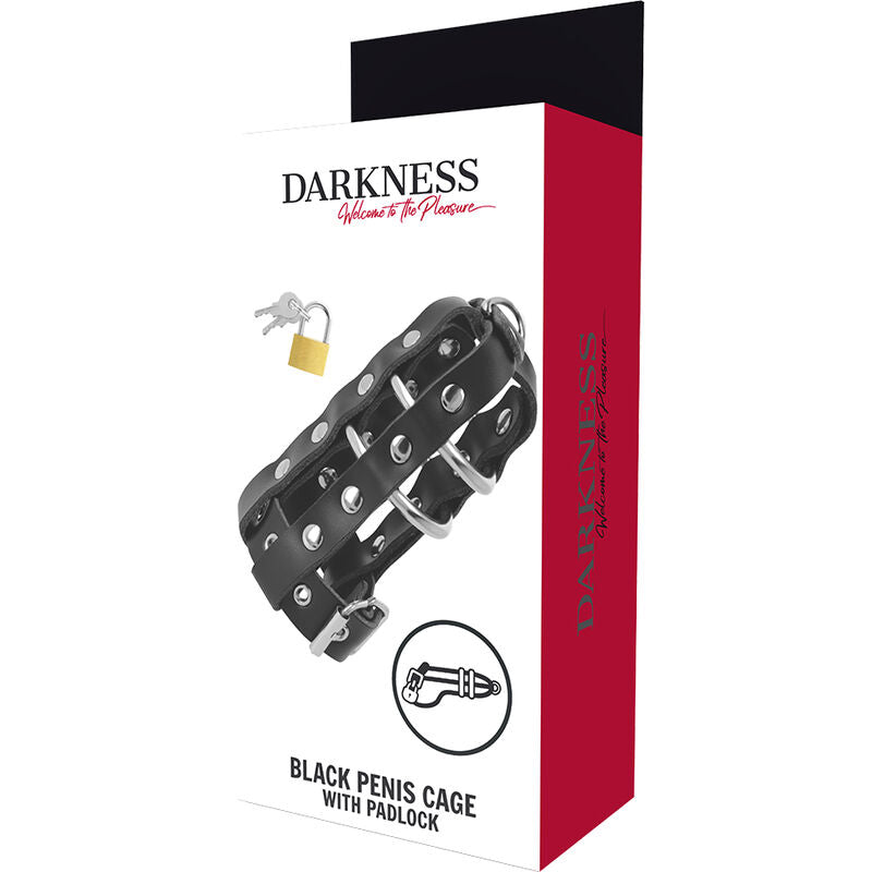 Cage de Chasteté Cuir Vegan Anneaux Ajustables avec Serrure - Darkness