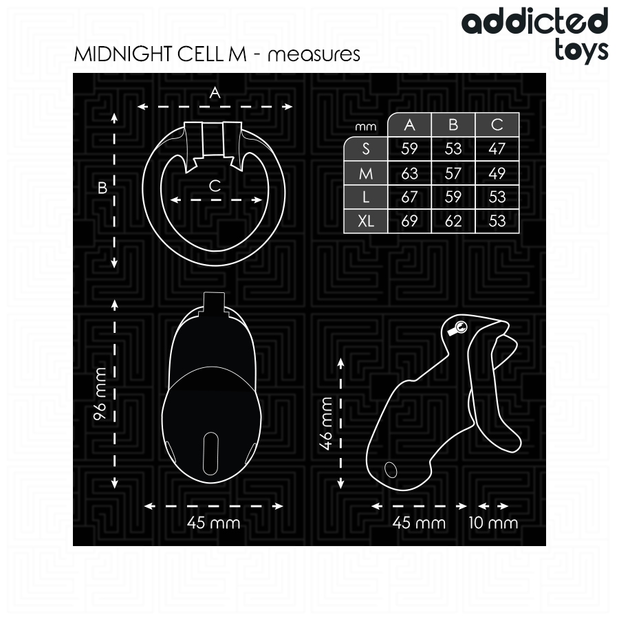 Cage à Pénis Midnight Cell 4 Anneaux Serrure Intérieure - Addicted Toys