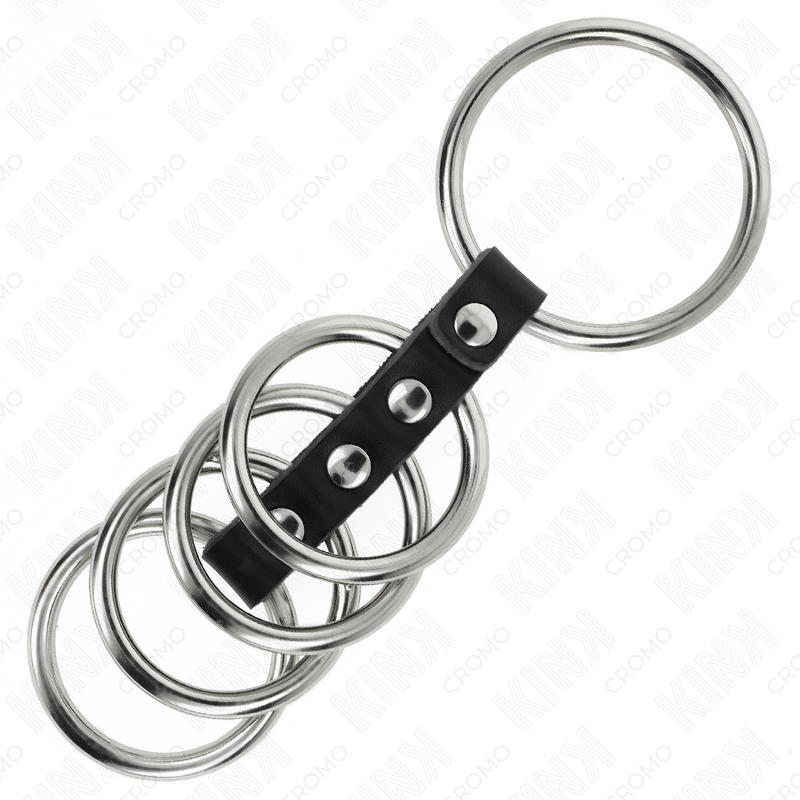 Cockring 5 Anneaux Métal de 3,7 à 5 cm Reliés par du Cuir - Kink