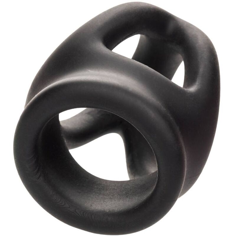 Cockring Double Anneau Alpha Dual Cage Silicone Extensible Noir - CalExotics