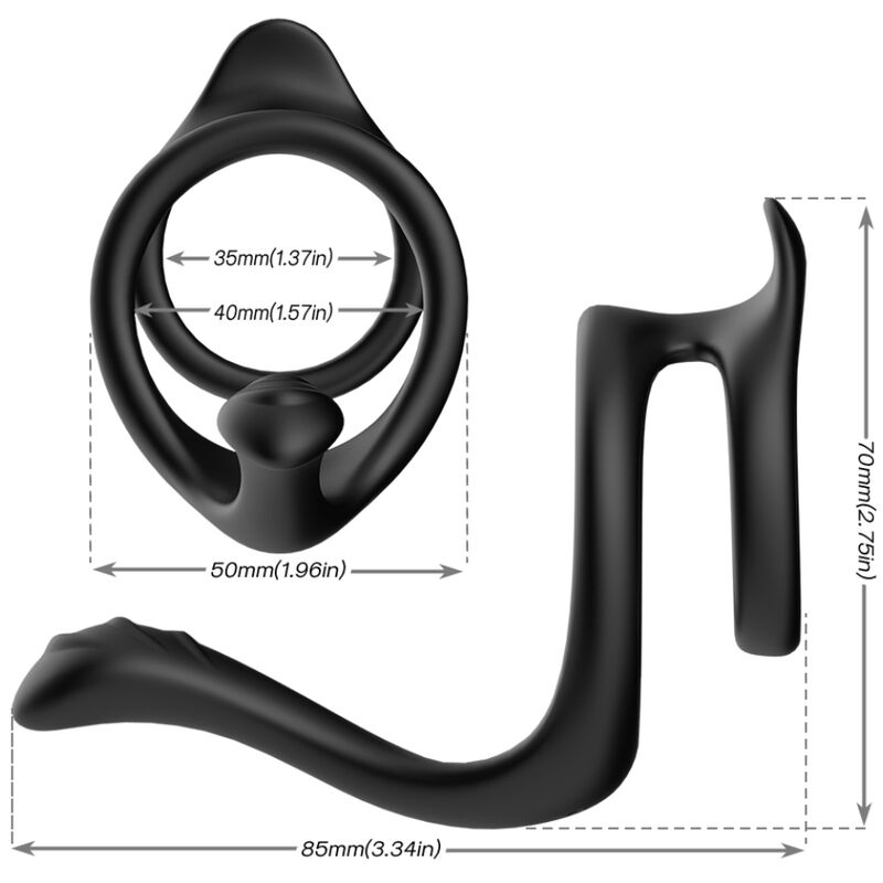 Cockring Double Anneau Pénis et Testicules Queue Anale Noir - Armony