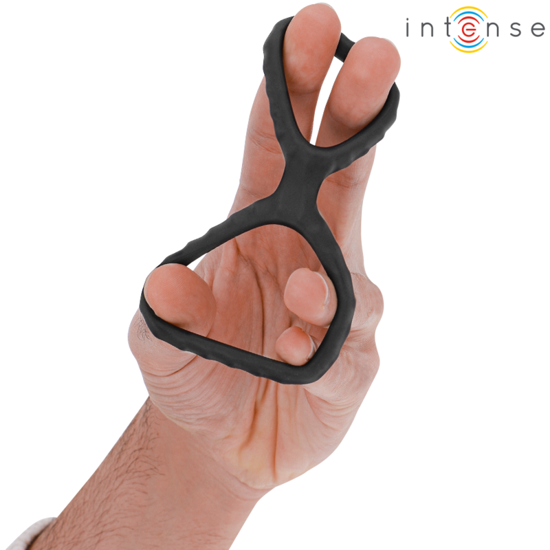 Cockring Double Dewey Silicone Pénis et Testicules Noir - Intense