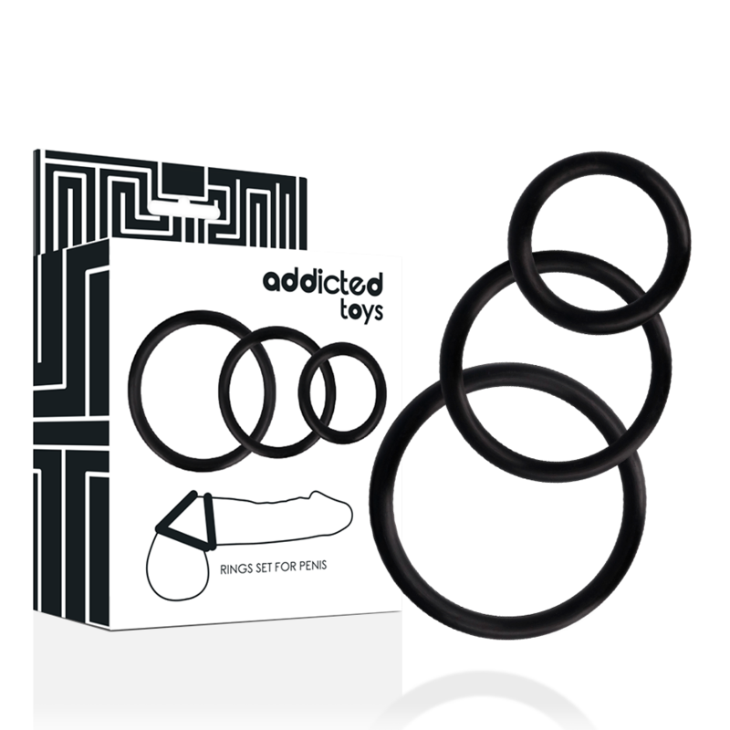 Cockring Set Élastique 3 Tailles S M L Noir - Addicted Toys