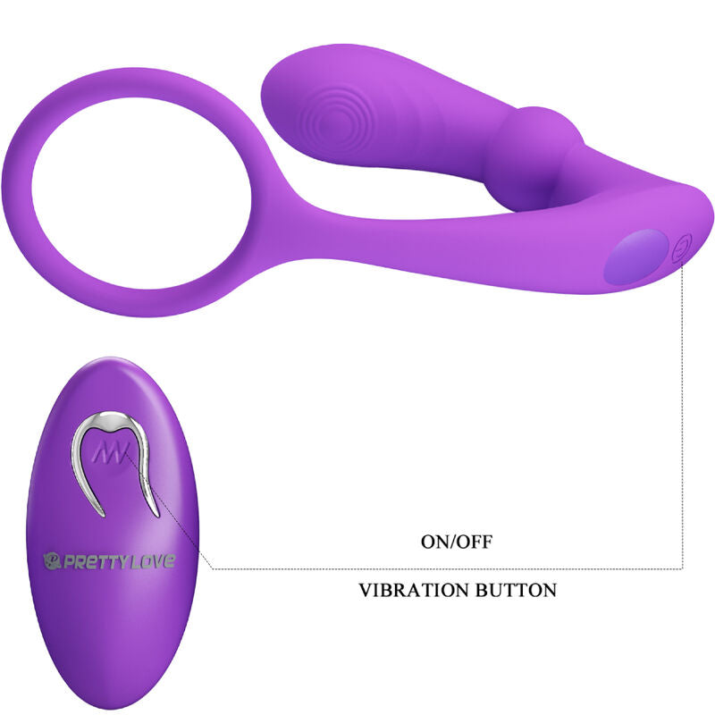 Cockring Vibrant avec Plug Anal Warren Silicone Rechargeable - Pretty Love