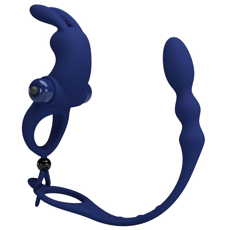 Cockring Vibrant Ayad avec Plug Anal Silicone 10 Modes - Pretty Love