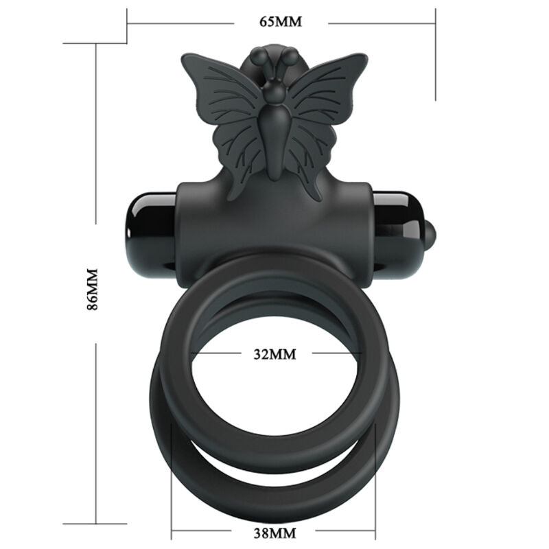 Cockring Vibrant Double Anneau Papillon 10 Modes Rechargeable - Pretty Love
