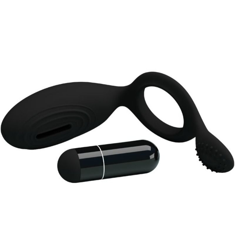 Cockring Vibrant Ethel Silicone Stimulateur Clitoridien Noir - Pretty Love