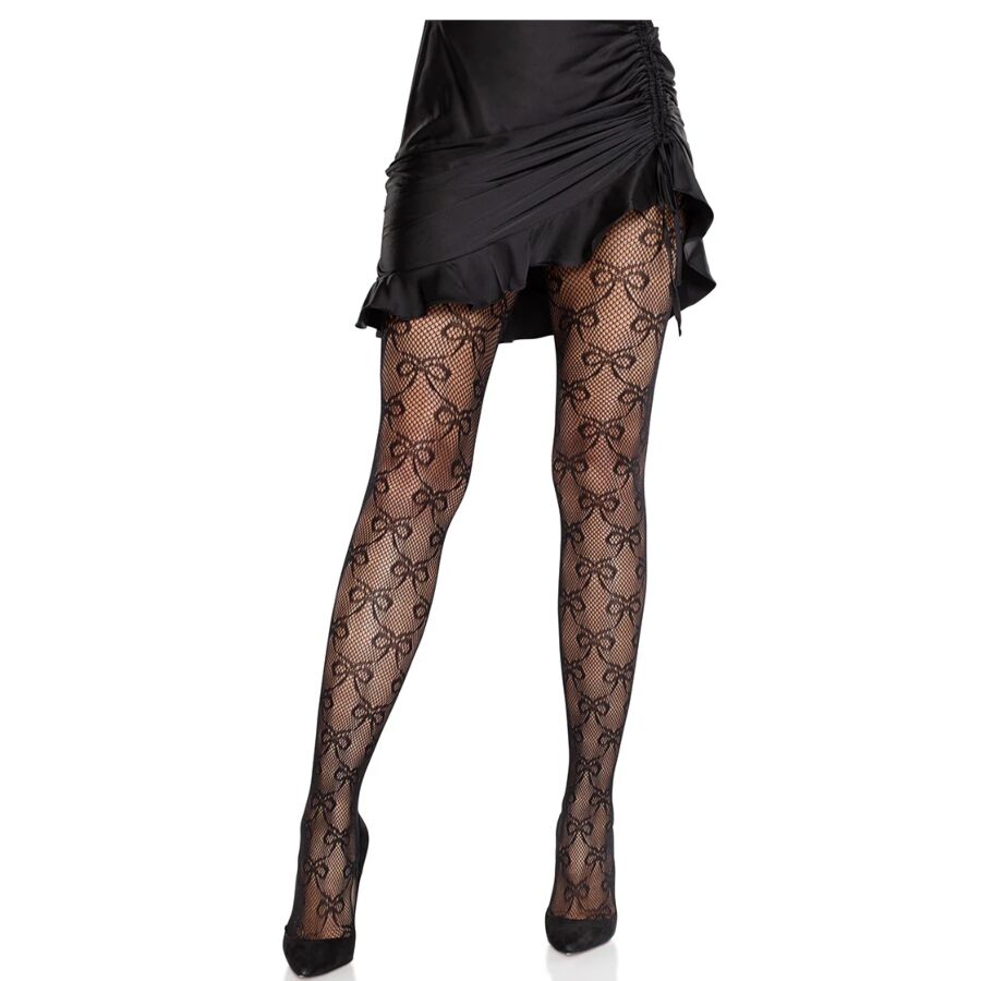 Collants Résille à Nœud Noir Nylon Extensible Taille Unique - Leg Avenue