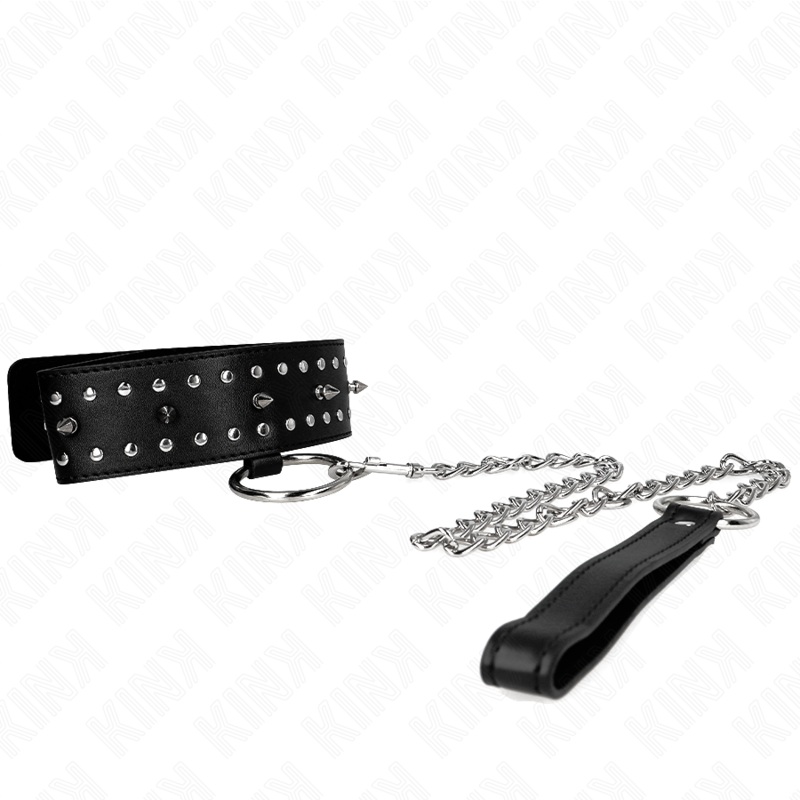 Collier BDSM avec Laisse 65 cm Clous Argentés Ajustable - Kink