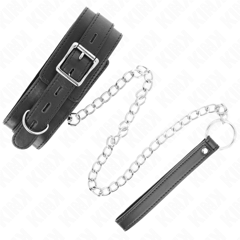 Collier BDSM avec Laisse 65 cm Cuir et Métal - Kink