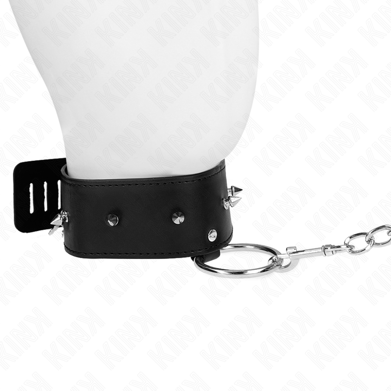 Collier BDSM avec Laisse Clous Argentés Réglable 36-43 cm - Kink