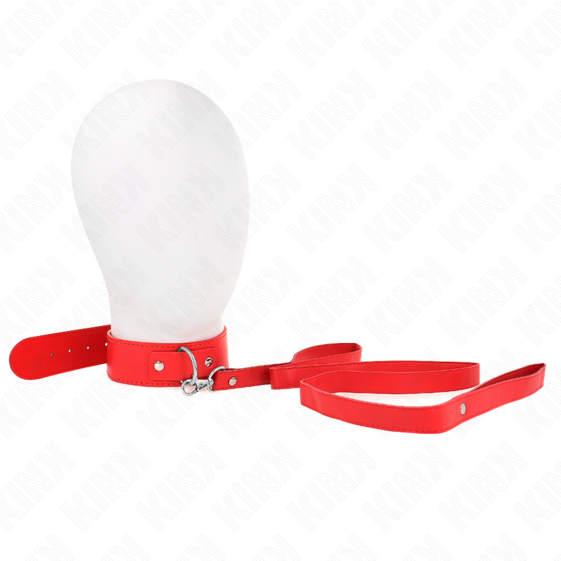 Collier BDSM avec Laisse Rouge Cuir Réglable 32-50 cm - Kink