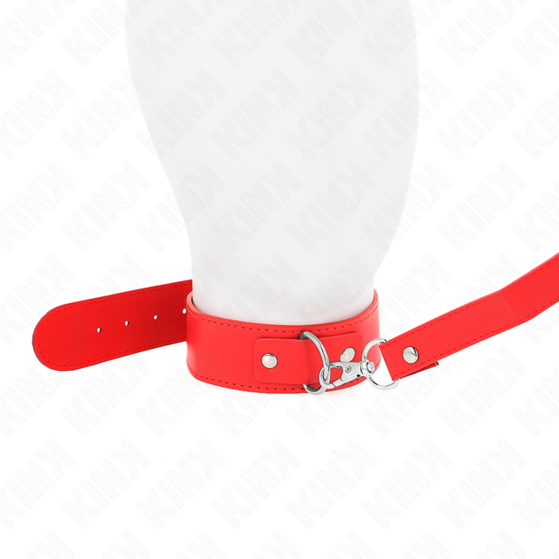 Collier BDSM avec Laisse Rouge Cuir Réglable 32-50 cm - Kink