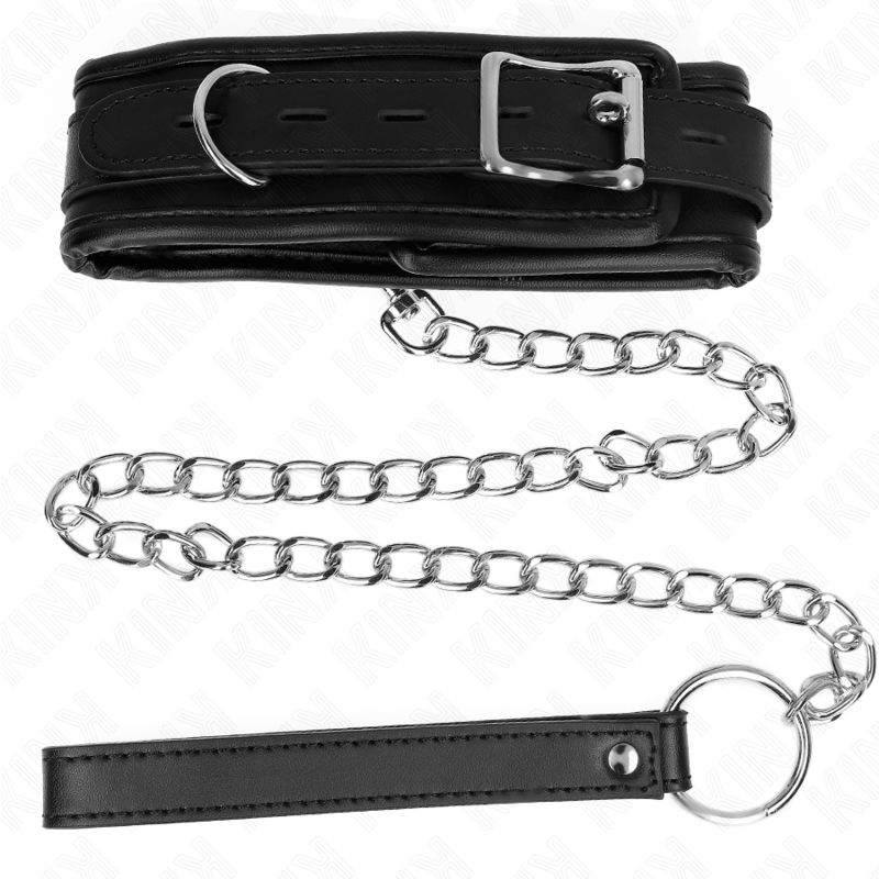 Collier BDSM Basic avec Laisse 65 cm Cuir Boucle Réglable - Kink