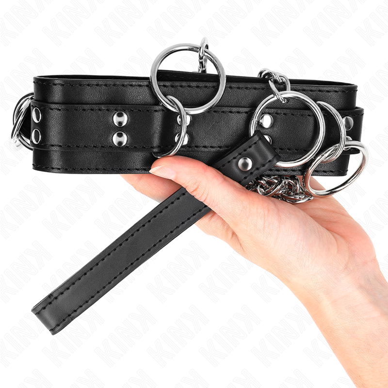 Collier Esclavage BDSM 3 Anneaux avec Laisse 80 cm Cuir - Kink