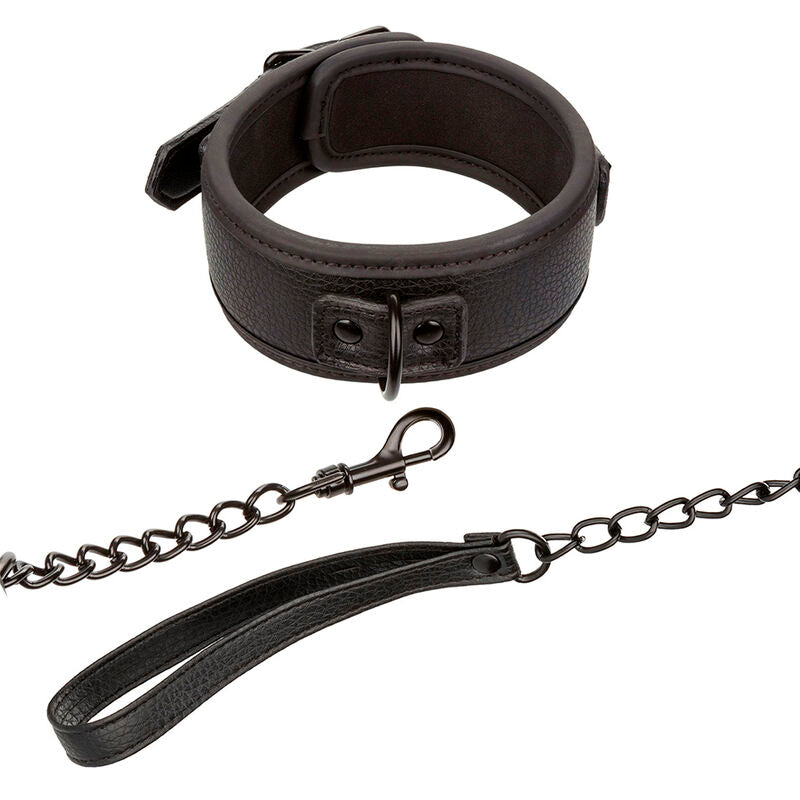 Collier et Laisse BDSM Nocturnal Cuir Réglable Anneau Pivotant - CalExotics