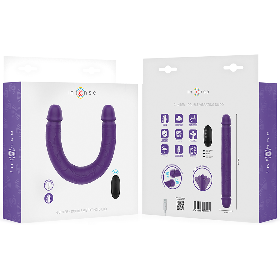 Double Gode Vibrant Gunter 40 cm Télécommande 7 Modes USB - Intense