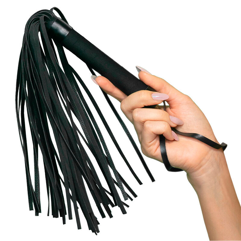 Fouet Flogger BDSM Nocturnal Cuir Noir Lanières Souples - CalExotics