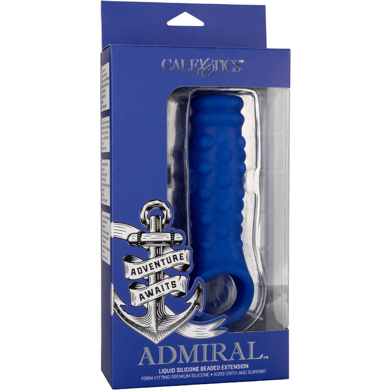 Gaine à Pénis Texturée Admiral Perles Silicone Extensible Bleu - CalExotics