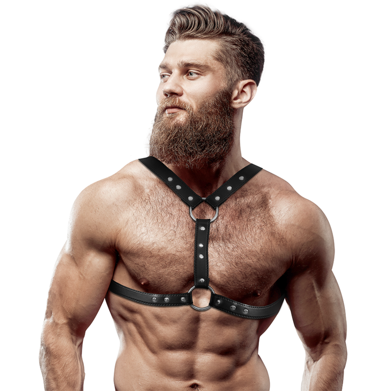 Harnais de Poitrine Homme Éco-Cuir Double Support Clous Ajustable - Fetish Submissive