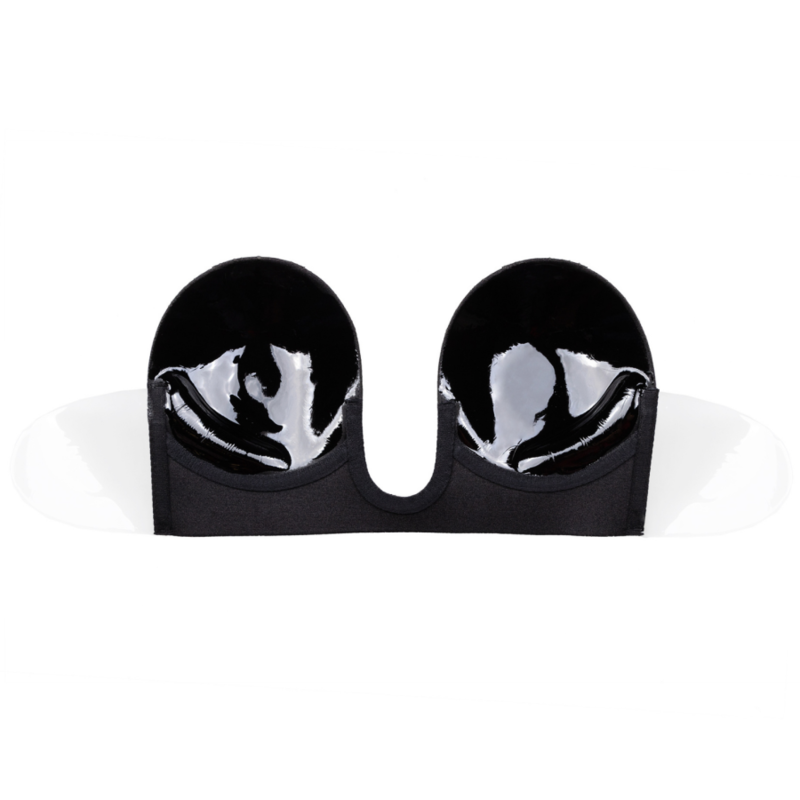 Intérieur adhésif du soutien-gorge en U Bye Bra noir, gel transparent sur les bonnets