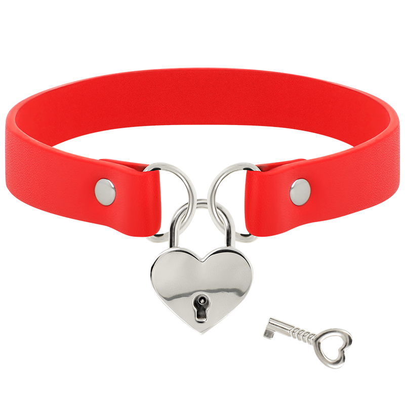 Collier BDSM Cuir Vegan Pendentif Cœur avec Clé - Coquette