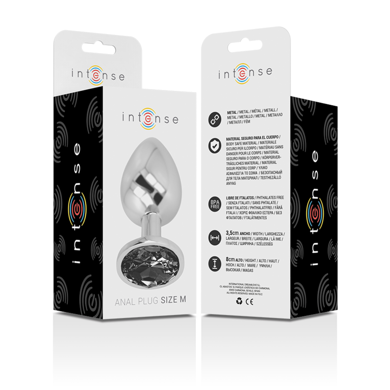 Plug Anal Bijou Métal Aluminium Verre Noir Taille M - Intense