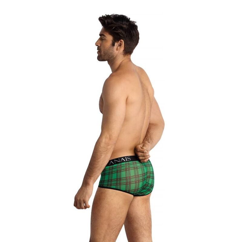 Boxer homme Magic taille XL Anais Men porté de profil, motif écossais vert et noir