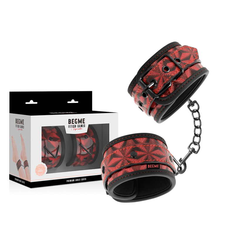 Entraves de Chevilles BDSM Premium Doublure Néoprène Rouge - Begme