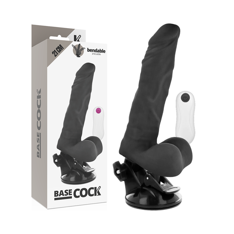 Boîte du gode vibrant articulable Basecock de 21 cm et sa commande blanche