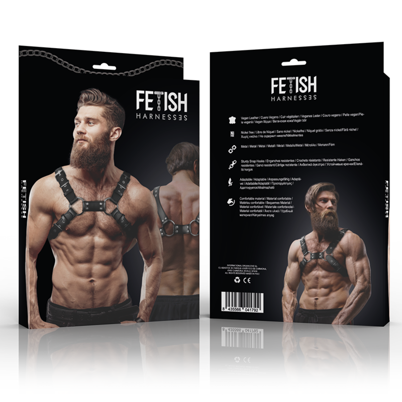FETISH SUBMISSIVE ATTITUDE - HARNAIS DE POITRINE RÉGLABLE EN CUIR ÉCOLOGIQUE POUR HOMMES BULLDOG