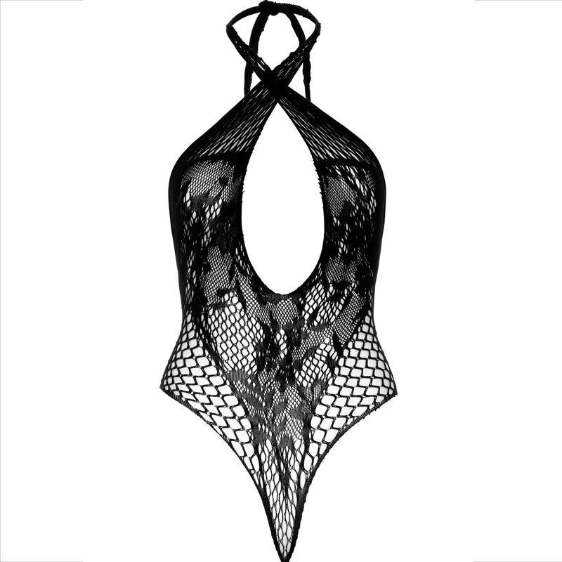 Teddy Dos Nu Croisé Dentelle et Résille - Nylon - Leg Avenue