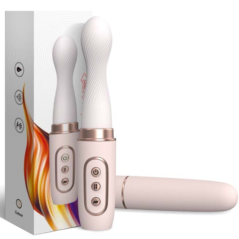 Vibromasseur va-et-vient télescopique crème d'Armony devant sa boîte