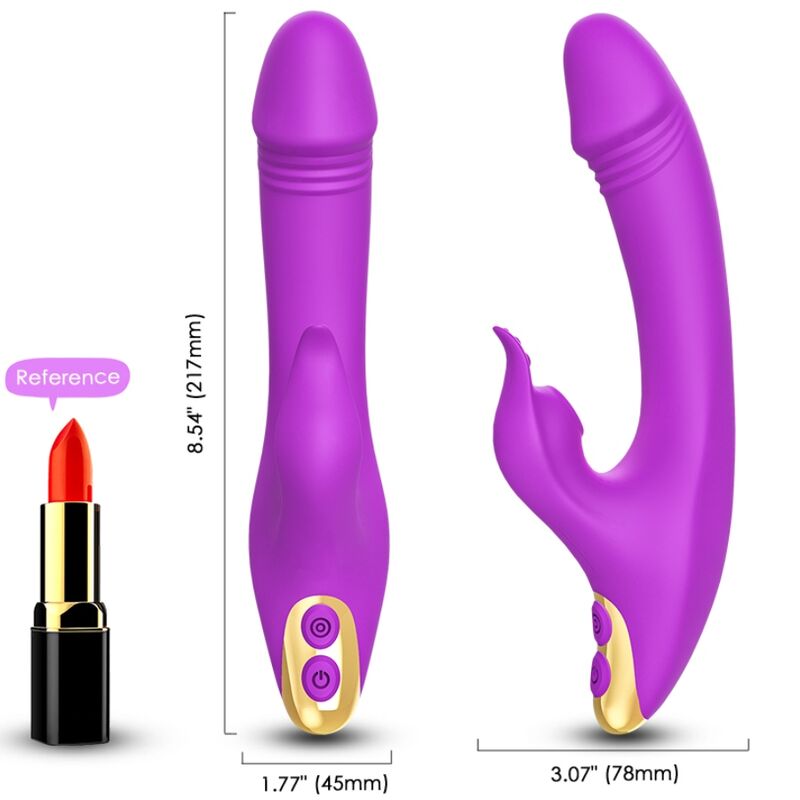 Cotes du rabbit Love violet d'Armony : 217 mm de long, 45 mm et 78 mm, rouge à lèvres