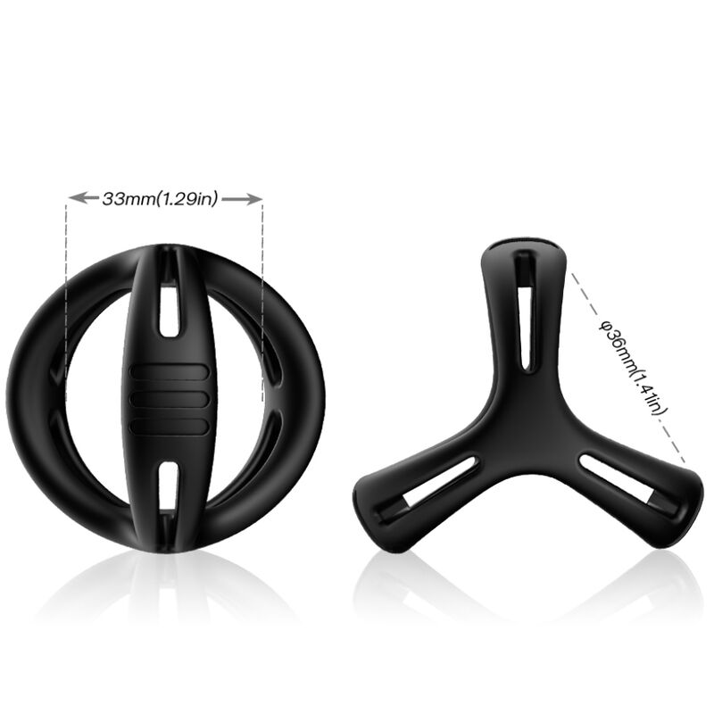Vues de face et de côté du cockring X-Ring d'Armony avec largeur et longueur de branche