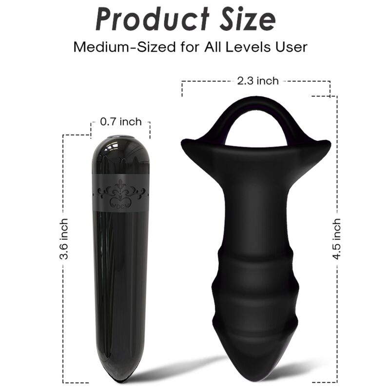 Plug anal Kylin Armony et son bullet amovible côte à côte, visuel des tailles