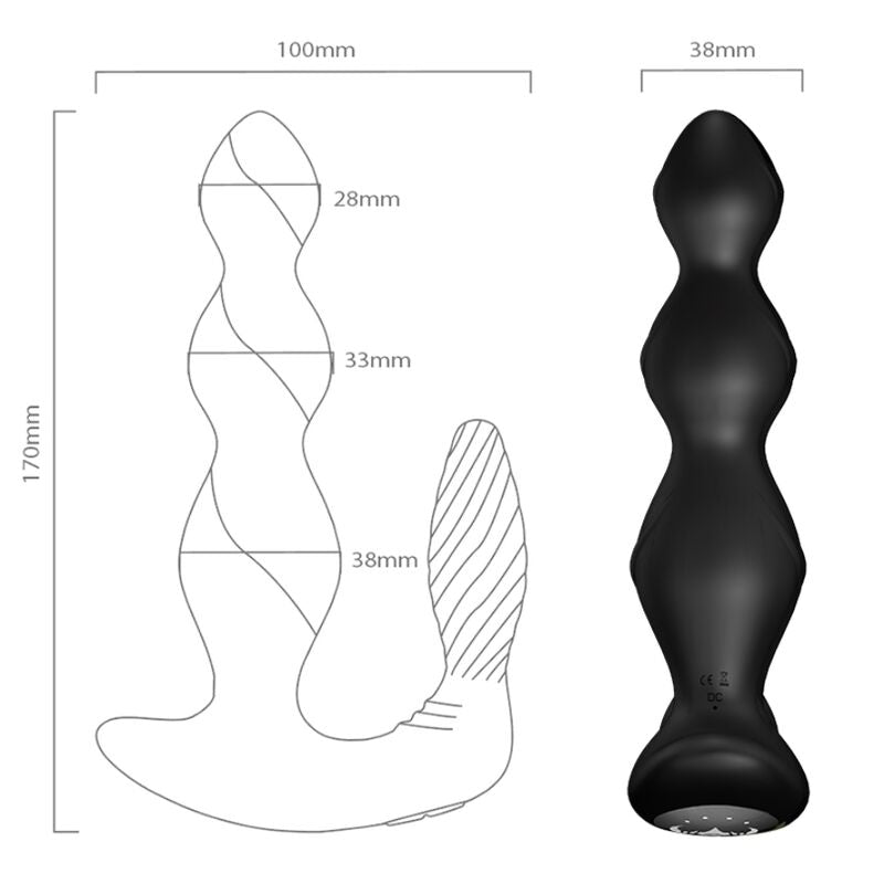 Cotes du stimulateur Manfun Armony : tige 170 mm, renflements de 28, 33 et 38 mm
