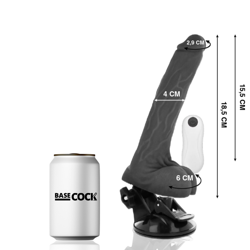 Cotes du gode vibrant articulable Basecock de 18,5 cm et de sa commande