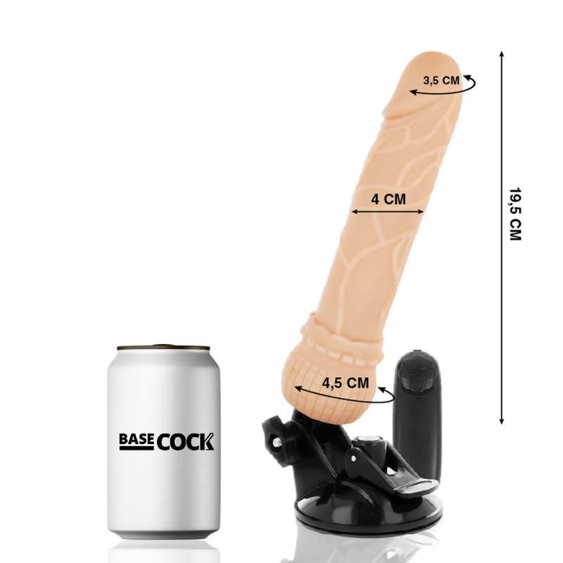 Cotes du gode vibrant Basecock beige de 19,5 cm comparées à une canette