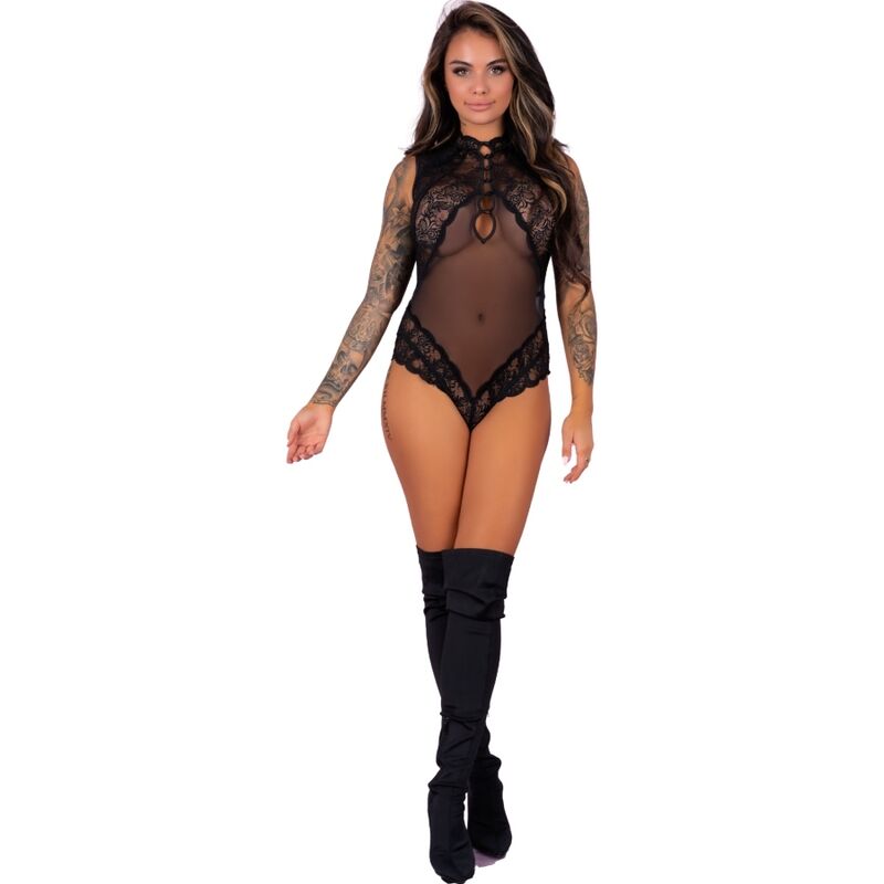 Body Sagen Livco Corsetti porté en pied avec cuissardes noires