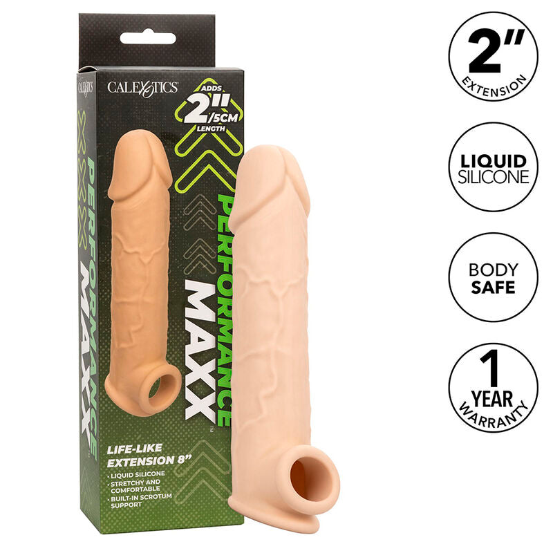 Boîte Performance Maxx Calexotics et pictogrammes silicone et garantie