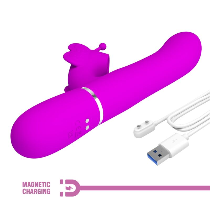 Vibromasseur Rabbit Papillon 4 en 1 Perles Rotatives - Silicone - Pretty Love