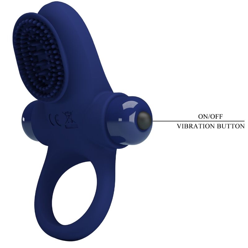 Cockring Vibrant Bleu Silicone 10 Modes Stimulation Clitoridienne - Pretty Love