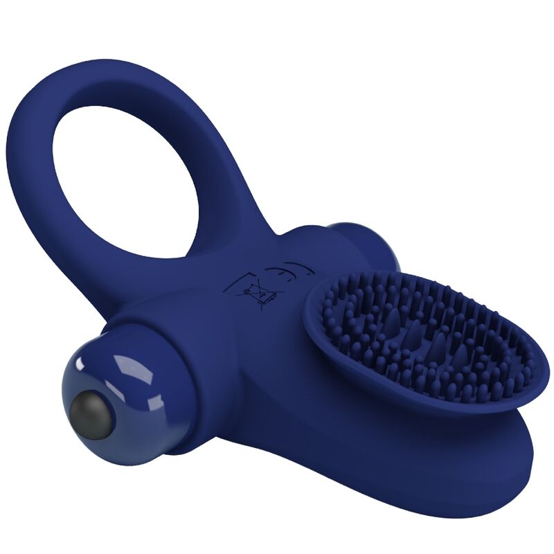 Cockring Vibrant Bleu Silicone 10 Modes Stimulation Clitoridienne - Pretty Love