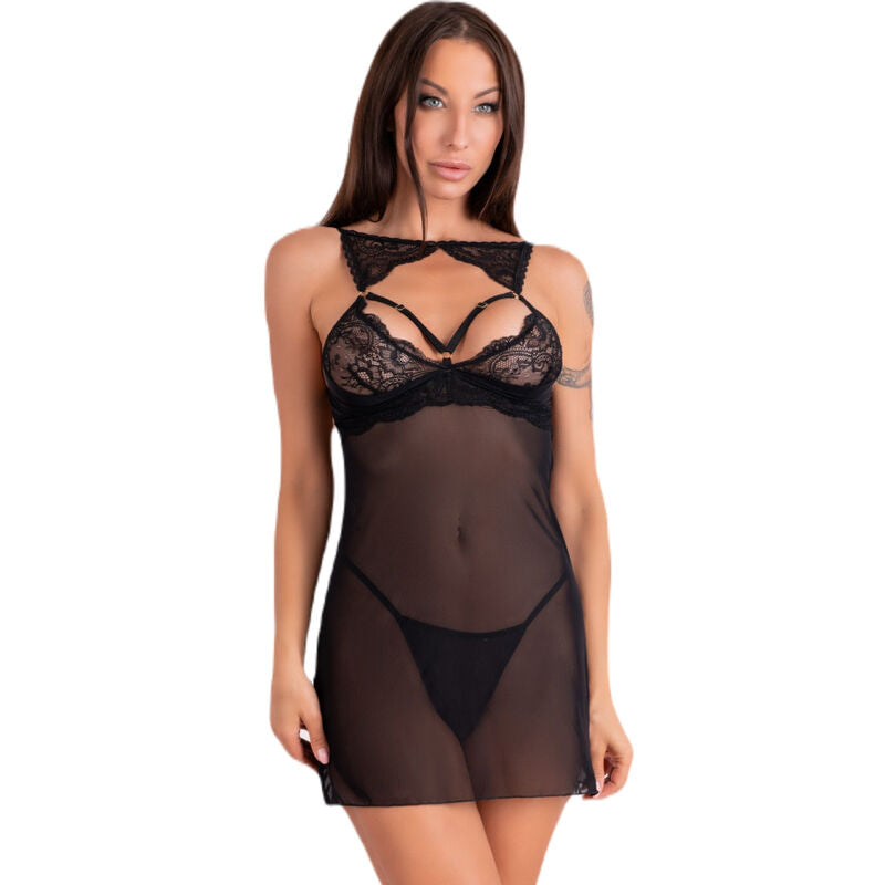 Chemise de Nuit Krolina Voile Transparent Dentelle avec String - Livco Corsetti