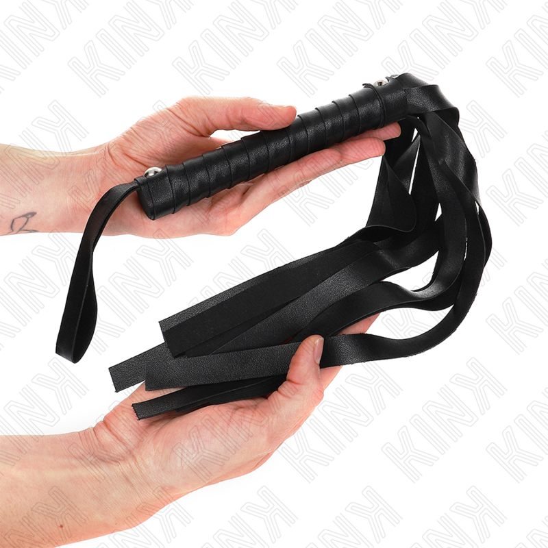 Fouet BDSM Queue Large Cuir et PVC Manche Bois 48,5 cm - Kink
