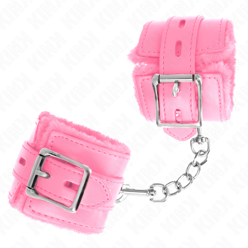 Menottes BDSM Kink Doublées Fourrure - Trous Carrés Réglables